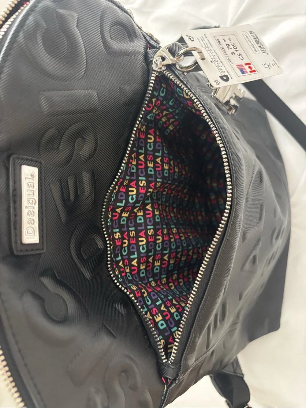 Desigual Unisex Square Logomania Black Embossed PU Backpack